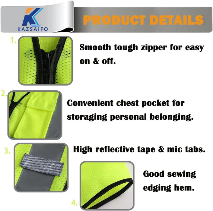 Hi Vis Reflective Safety Vest for Men Women with Chest Pocket Mesh High Visibility Class 2 Construction Vest,Meets ANSI/ISEA Standard(Kz179-Yellow-L)