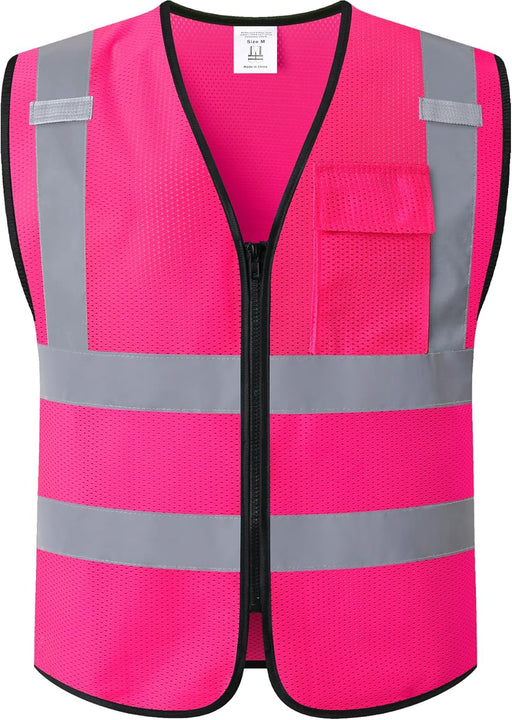 Hi Vis Reflective Safety Vest for Men Women with Chest Pocket Mesh High Visibility Class 2 Construction Vest,Meets ANSI/ISEA Standard(Kz179-Yellow-L)