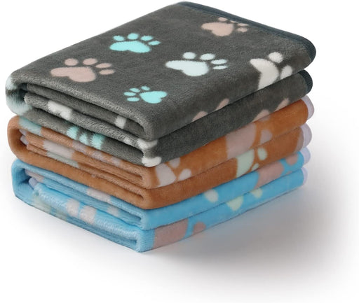 1 Pack 3 Blankets Super Soft Fluffy Premium Fleece Pet Blanket Flannel Throw for Dog Puppy Cat Paw Brown/Pink/White Small(23X16 Inch)