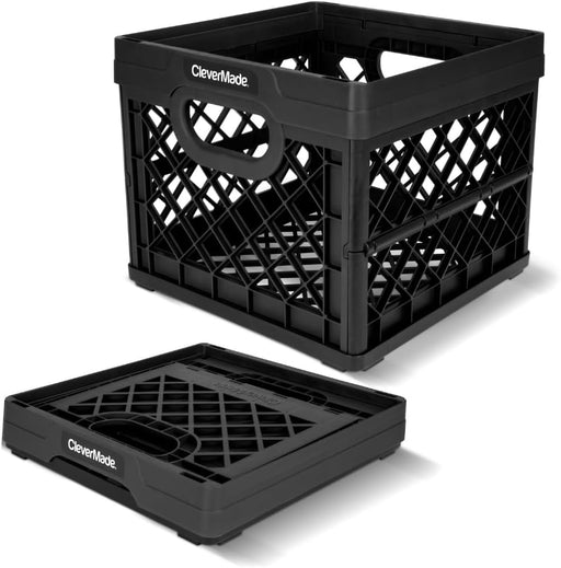 Collapsible Milk Crate, Obsidian, 1PK - 25L (6 Gal) Stackable Storage Bins, Holds 50Lbs per Bin - Clevercrates Are Heavy Duty, Plastic Collapsible Storage Crate for Multi Purposes