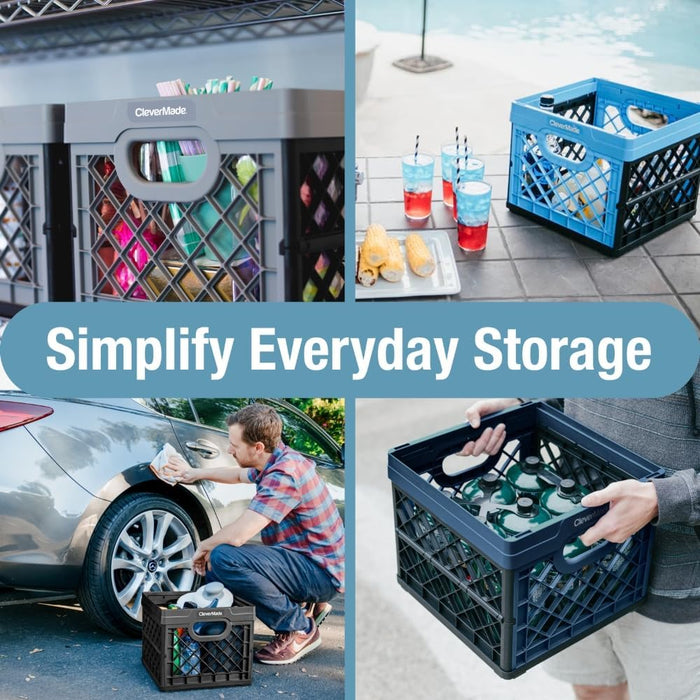 Collapsible Milk Crate, Obsidian, 1PK - 25L (6 Gal) Stackable Storage Bins, Holds 50Lbs per Bin - Clevercrates Are Heavy Duty, Plastic Collapsible Storage Crate for Multi Purposes
