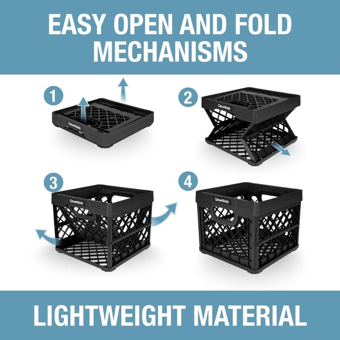 Collapsible Milk Crate, Obsidian, 1PK - 25L (6 Gal) Stackable Storage Bins, Holds 50Lbs per Bin - Clevercrates Are Heavy Duty, Plastic Collapsible Storage Crate for Multi Purposes