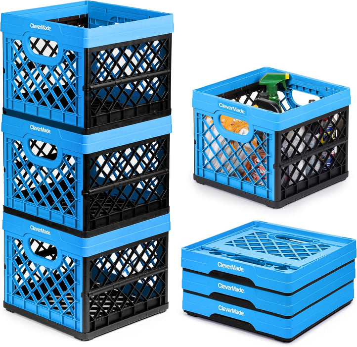 Collapsible Milk Crate, Obsidian, 1PK - 25L (6 Gal) Stackable Storage Bins, Holds 50Lbs per Bin - Clevercrates Are Heavy Duty, Plastic Collapsible Storage Crate for Multi Purposes