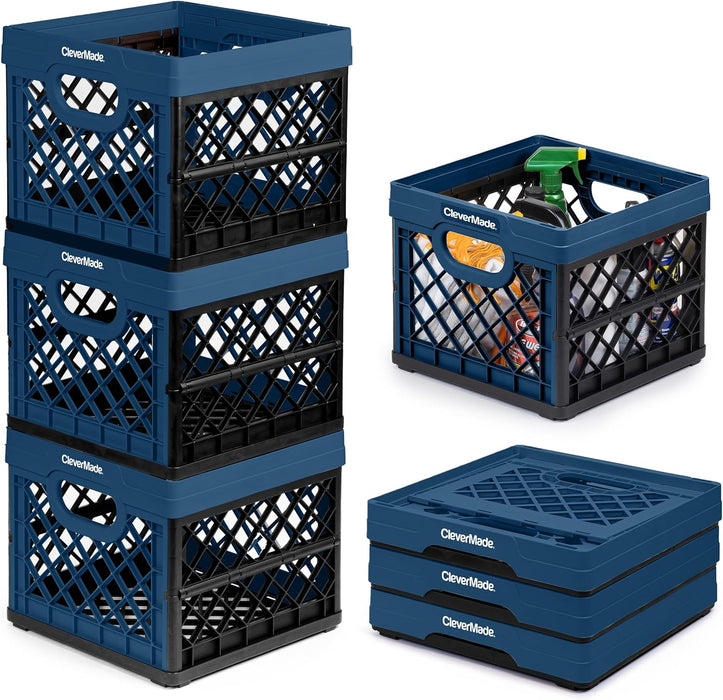 Collapsible Milk Crate, Obsidian, 1PK - 25L (6 Gal) Stackable Storage Bins, Holds 50Lbs per Bin - Clevercrates Are Heavy Duty, Plastic Collapsible Storage Crate for Multi Purposes