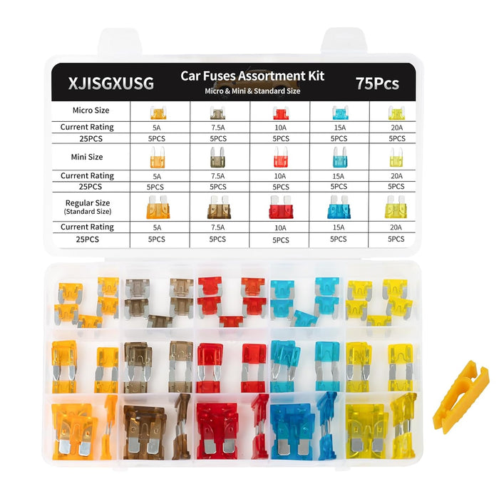 100Pcs Mini Fuse Kit - Car Fuses Assortment Kit(3Amp 5A 7.5A 10A 15A 20A 25A 30A 35A 40A) for Car/Marine/Truck/Rv/Motorcycle Replacement - Automotive Mini Blade Fuses + Fuses Puller Tool