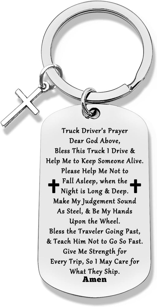 Truck Driver'S Prayer Keychain (Silver, Modern Style) - Trucker Gift for Dad, Husband, Boyfriend, Men - Drive Safe Keychain for Birthday, Christmas, Thanksgiving