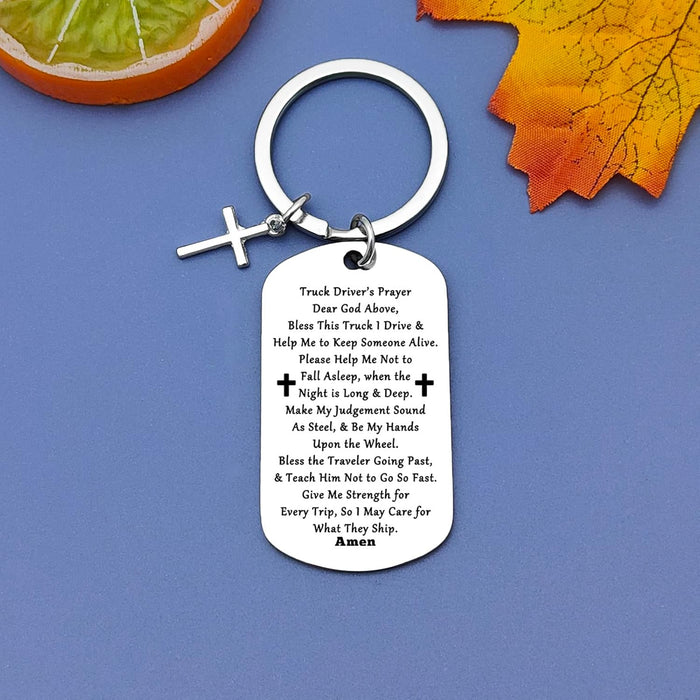 Truck Driver'S Prayer Keychain (Silver, Modern Style) - Trucker Gift for Dad, Husband, Boyfriend, Men - Drive Safe Keychain for Birthday, Christmas, Thanksgiving