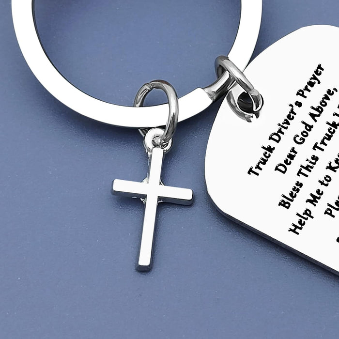 Truck Driver'S Prayer Keychain (Silver, Modern Style) - Trucker Gift for Dad, Husband, Boyfriend, Men - Drive Safe Keychain for Birthday, Christmas, Thanksgiving