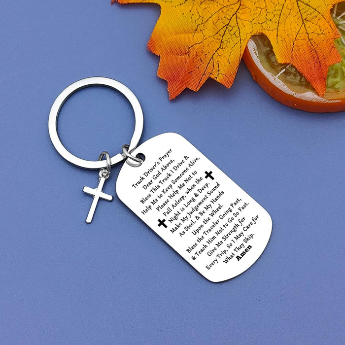 Truck Driver'S Prayer Keychain (Silver, Modern Style) - Trucker Gift for Dad, Husband, Boyfriend, Men - Drive Safe Keychain for Birthday, Christmas, Thanksgiving