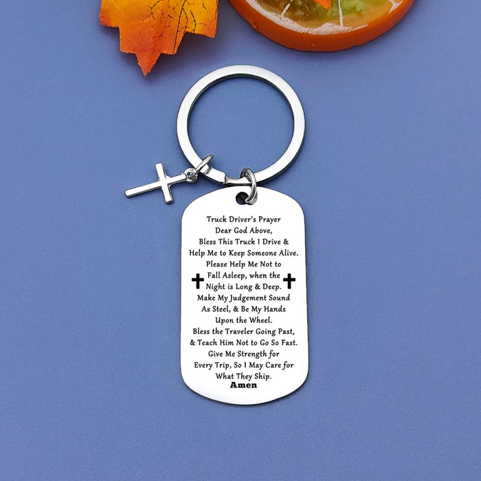 Truck Driver'S Prayer Keychain (Silver, Modern Style) - Trucker Gift for Dad, Husband, Boyfriend, Men - Drive Safe Keychain for Birthday, Christmas, Thanksgiving