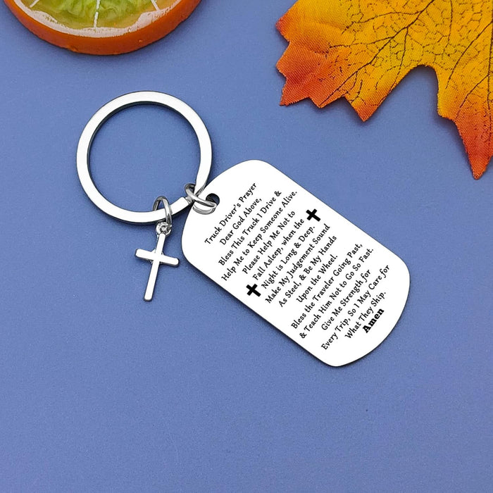 Truck Driver'S Prayer Keychain (Silver, Modern Style) - Trucker Gift for Dad, Husband, Boyfriend, Men - Drive Safe Keychain for Birthday, Christmas, Thanksgiving