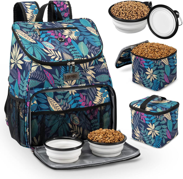 Pet Travel Bag, Double-Layer Pet Supplies Backpack (For All Pet Travel Supplies), Pet Travel Backpack with 2 Silicone Collapsible Bowls and 2 Food Baskets Grey