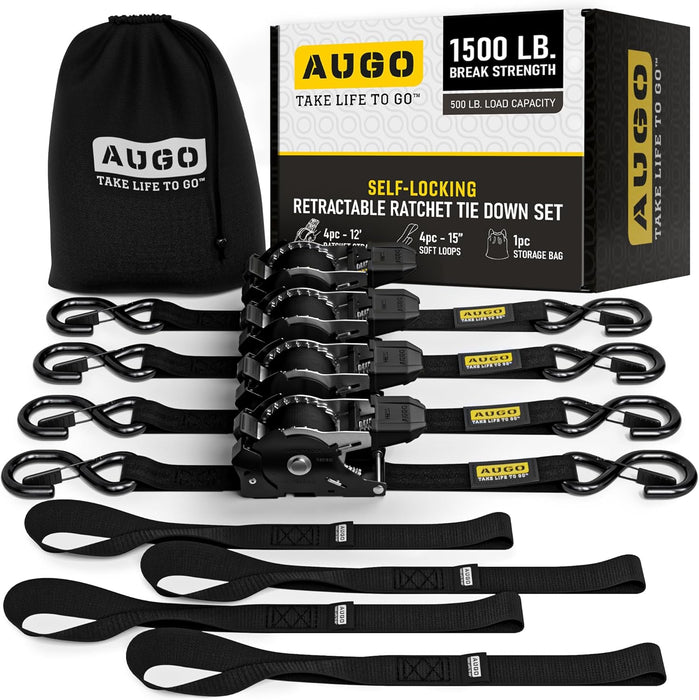 Ratchet Straps Heavy Duty 4 Pack -15 FT - 2200 LB Break Strength – with Safety Lock S Hooks - Cargo Straps for Moving, Appliances, Motorcycle – Soft Loop Tie down Straps
