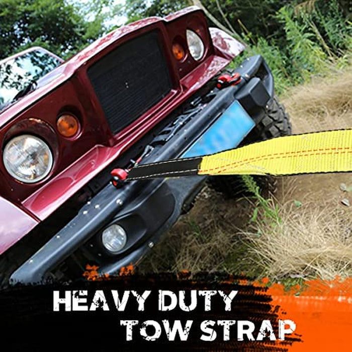 Recovery Tow Strap 2In X 20Ft Heavy Duty 20,000 Lbs Break Strength, Use for Emergency Towing Rope, Tree Saver, Winch Extension, Triple Reinforced Loops, Protective Sleeves,Car Accessories