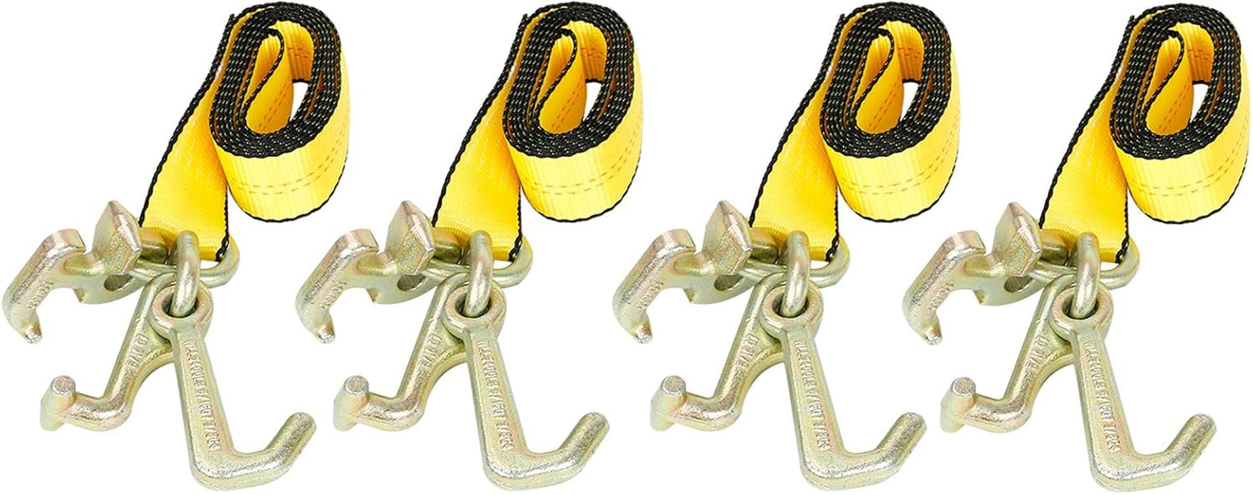 4Pcs 2" X 8' Truck Winch Tie down Straps with RTJ Cluster Hook Heavy Duty Webbing Complete RTJ Strapes 3 Chain Link RTJ Cluster Hook Towing Truck Anchor Wrecker Tie Down