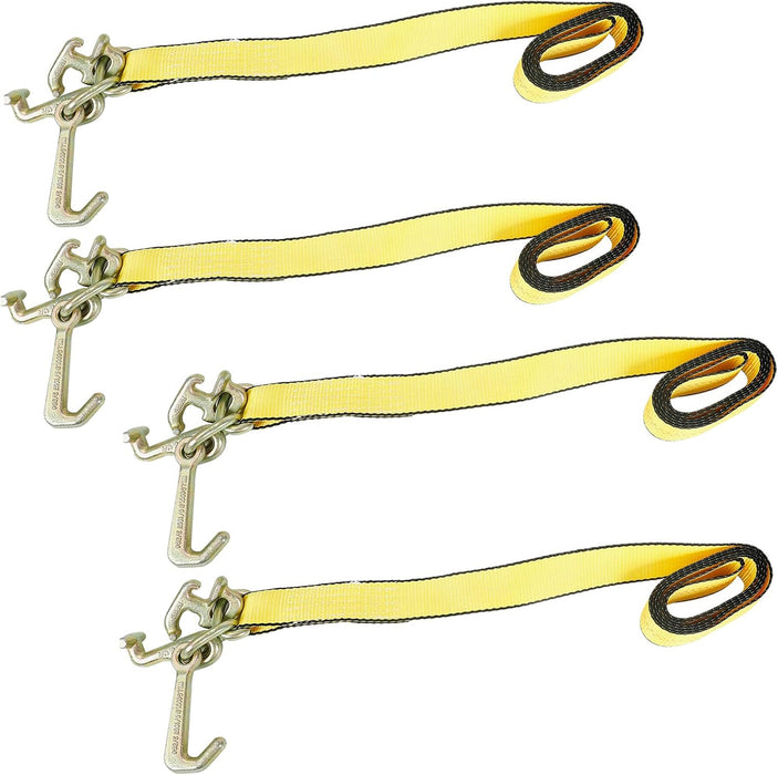 4Pcs 2" X 8' Truck Winch Tie down Straps with RTJ Cluster Hook Heavy Duty Webbing Complete RTJ Strapes 3 Chain Link RTJ Cluster Hook Towing Truck Anchor Wrecker Tie Down