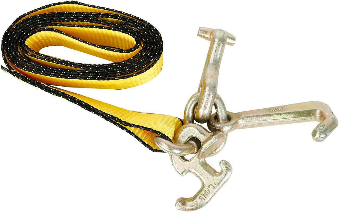 4Pcs 2" X 8' Truck Winch Tie down Straps with RTJ Cluster Hook Heavy Duty Webbing Complete RTJ Strapes 3 Chain Link RTJ Cluster Hook Towing Truck Anchor Wrecker Tie Down