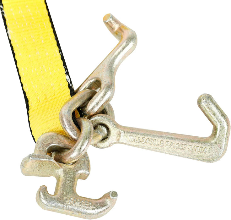 4Pcs 2" X 8' Truck Winch Tie down Straps with RTJ Cluster Hook Heavy Duty Webbing Complete RTJ Strapes 3 Chain Link RTJ Cluster Hook Towing Truck Anchor Wrecker Tie Down