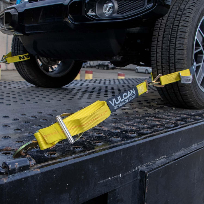 Complete Axle Strap Tie down Kit with Snap Hook Ratchet Straps - Classic Yellow - Includes (4) 22 Inch Axle Straps, (4) 36 Inch Axle Straps, and (4) 8' Snap Hook Ratchet Straps