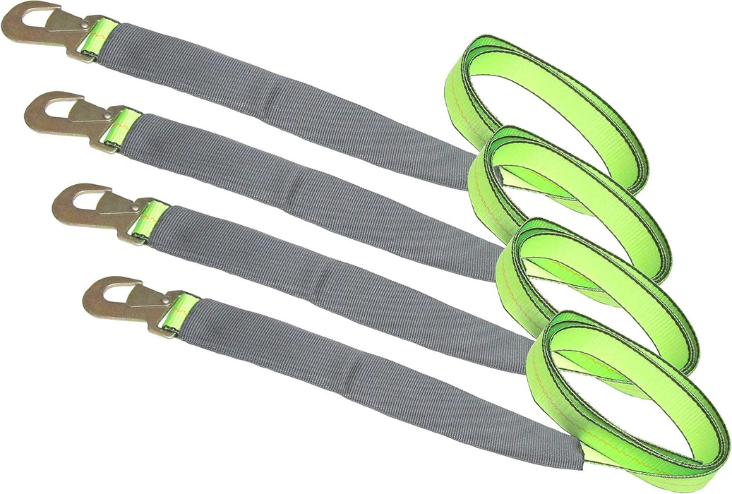 (4 Pack) High Viz Green 2" X 8 FT Wheel Lift Straps for Tow Dolly/Wheel Lift Truck Wrecker Car Hauler