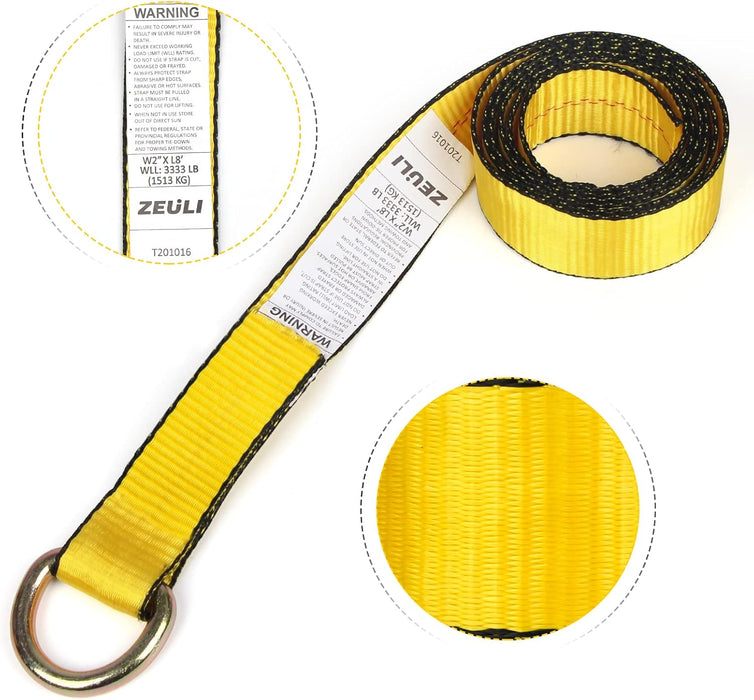 2” X 8’ 8-Pack Lasso Strap with D Ring Auto Tie down for Wheel Lift, Trailer, Tow Truck