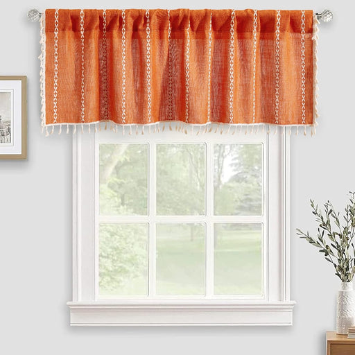 Tan Rustic Farmhouse Linen Kitchen Curtains 36 Inch Length Country Cottage Vintage Chic Tassel Short Cafe Curtains for Small Windows