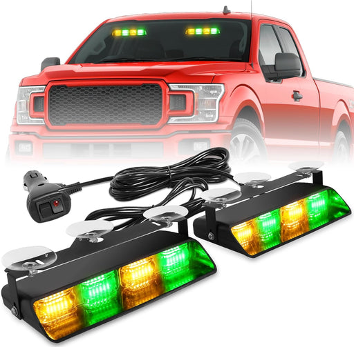 2002L Emergency Dash Strobe Lights: Amber White Safety Lights, Flashing Warning Hazard Windshield Visor Traffic Light Bars for Trucks, Construction Vehicles (2X8.5 Inch, 48LED)