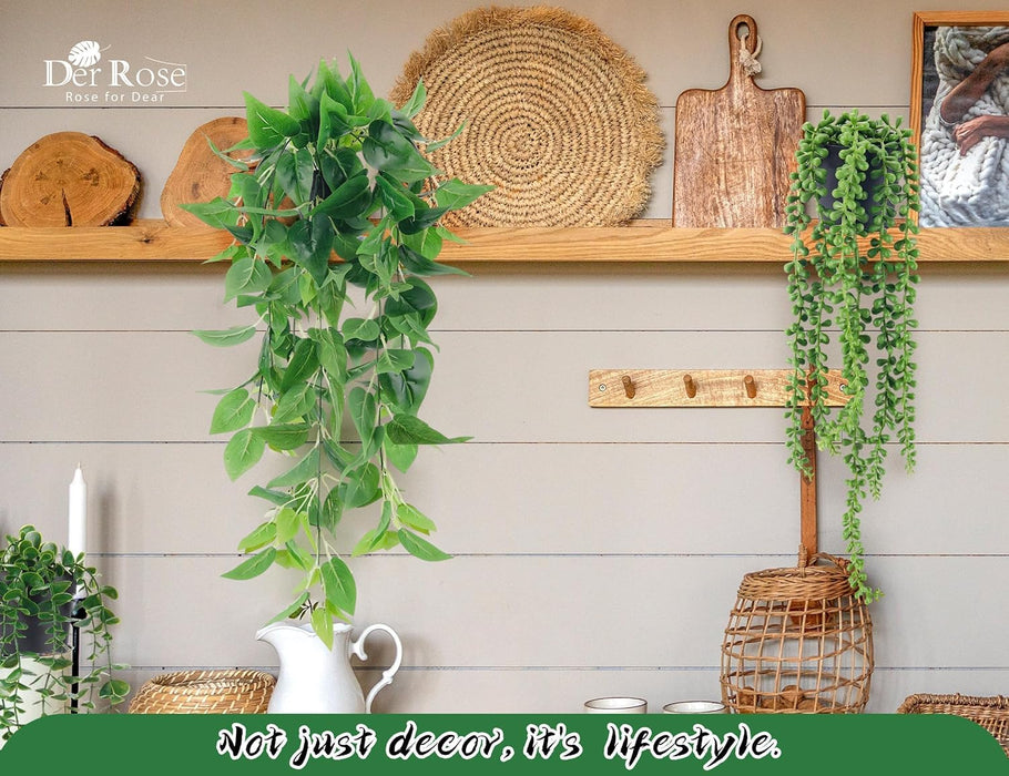 4Pcs Fake Plants Hanging Artificial Ivy Vine Faux Eucalyptus Hanging Plants, Boston Fern, String of Pearls for Living Room Bedroom Boho Wall Shelf Indoor Outdoor Decor