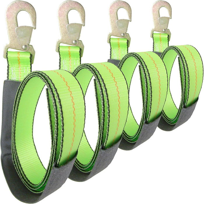 (4 Pack) High Viz Green 2" X 8 FT Wheel Lift Straps for Tow Dolly/Wheel Lift Truck Wrecker Car Hauler