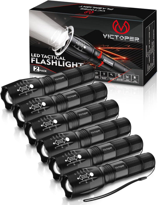 LED Flashlight 2 Pack, Bright Tactical Torch High Lumens with 5 Modes, Waterproof Zoomable Flash Light, Christmas Stocking Stuffers Gifts for Men, Hunting Camping Essentials Gear