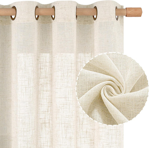 Natural Ivory Semi Sheer Linen Curtains for Living Room, 84 Inch Long Cream Light Filtering Soft Thick Neutral Drapes with Bronze Grommet for Bedroom/Farmhouse, 2 Panels, 52 X 84 Inch