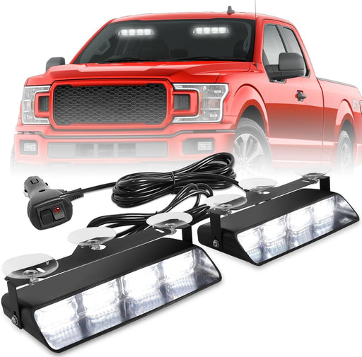 2002L Emergency Dash Strobe Lights: Amber White Safety Lights, Flashing Warning Hazard Windshield Visor Traffic Light Bars for Trucks, Construction Vehicles (2X8.5 Inch, 48LED)
