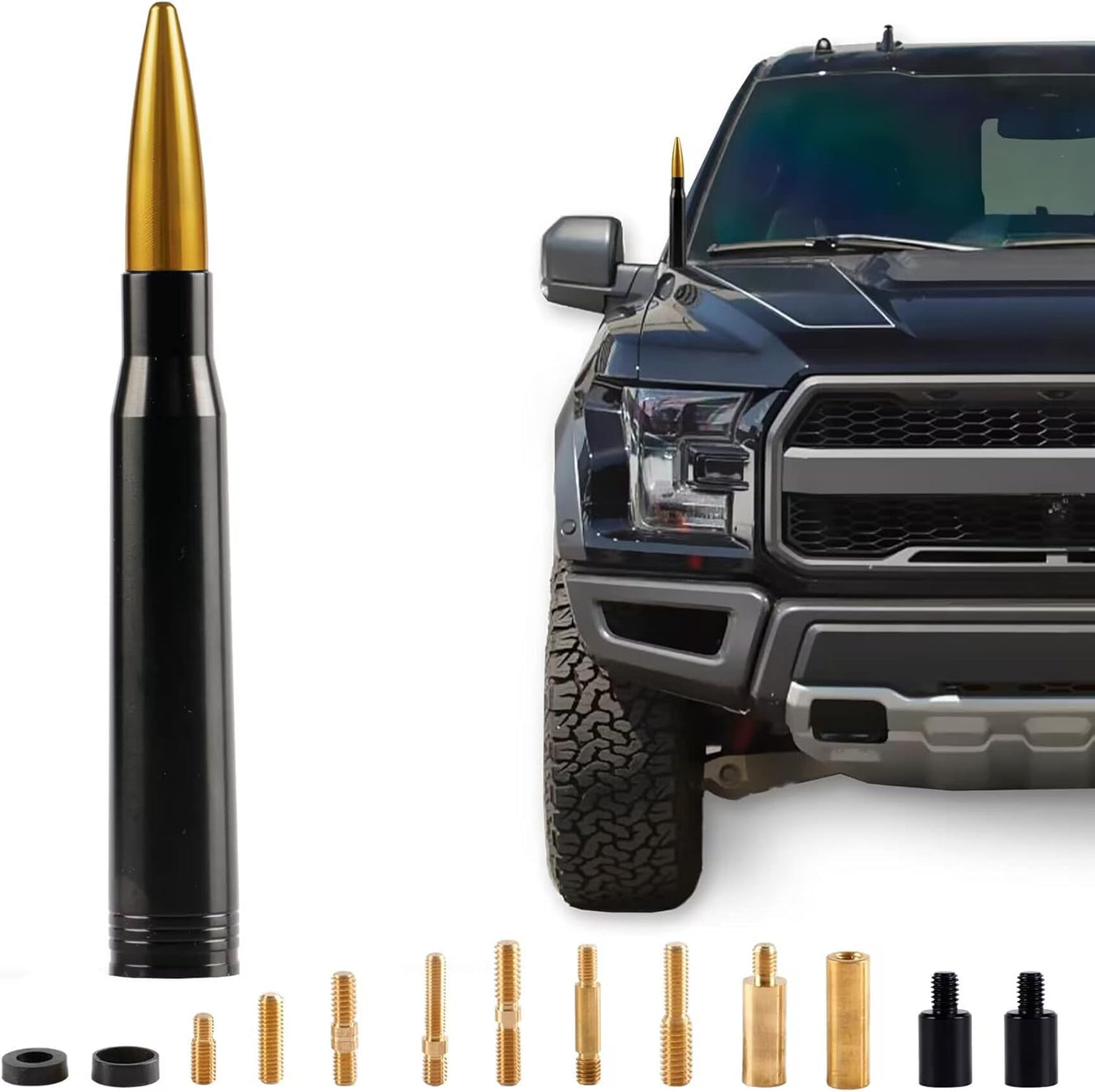 Universal Car Antenna Replacement Compatible with Ford, Dodge, Chevrolet, GMC, Jeep, Toyota Truck Replacement Antenna - Made of Rugged Billet and Aluminum, Black, Car Accessories
