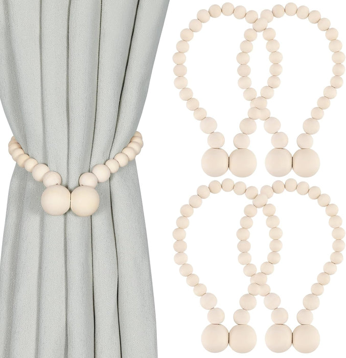 Magnetic Curtain Tiebacks, Curtain Tie Backs for Curtains 2 Pack, Wood Bead Curtain Tiebacks, Curtain Holders for Boho Bedroom Decor, Baby Nursery Decor, Farmhouse Decor