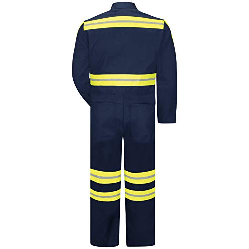 Red Kap Men's Enhanced Visibility Action Back Coverall, Navy with Yellow/Green Visibility Trim, 54