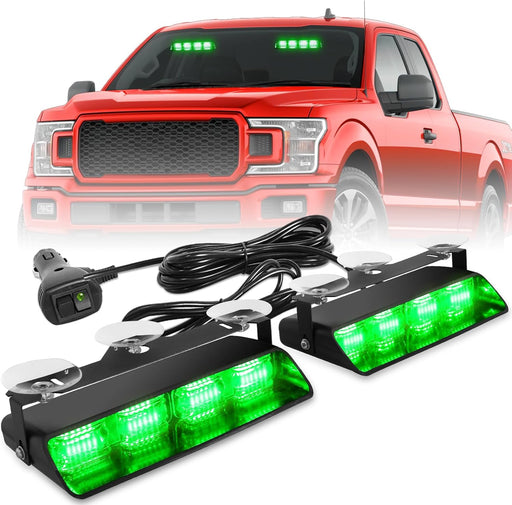 2002L Emergency Dash Strobe Lights: Amber White Safety Lights, Flashing Warning Hazard Windshield Visor Traffic Light Bars for Trucks, Construction Vehicles (2X8.5 Inch, 48LED)