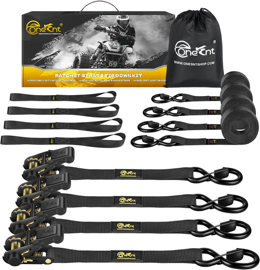 Ultimate Heavy-Duty 4-Piece Pink Ratchet Tie Down Straps Kit - 2400Lb Break Strength, 1" x 16FT with Soft Loops & Safety S Hooks for Securely Transporting Trucks, Motorcycles, and More!