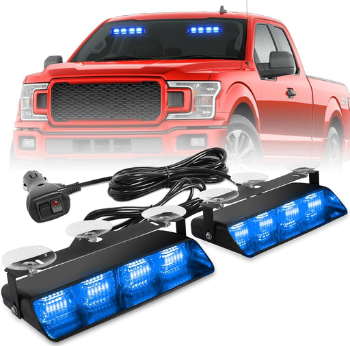 2002L Emergency Dash Strobe Lights: Amber White Safety Lights, Flashing Warning Hazard Windshield Visor Traffic Light Bars for Trucks, Construction Vehicles (2X8.5 Inch, 48LED)