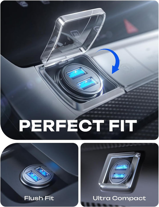 Car Charger Adapter【Smallest Metal】 4.8A Cigarette Lighter USB Car Charger Adapter Dual Port 12V USB Outlet Flush Fit for Iphone 16 Pro Max/15/14 Ipad Air Samsung Galaxy S25 S24 Ultra,Black