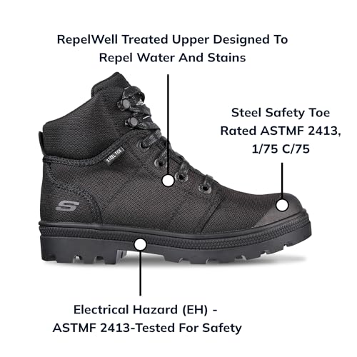 Skechers Women's Work Rotund Darragh Work Lace-Up Boot Safety Toe, Black, 8.5 - Durrett Recovery