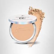 IT Cosmetics CC+ Airbrush Perfecting Powder Foundation in Medium Tan, pressed powder with blurring and anti-aging properties