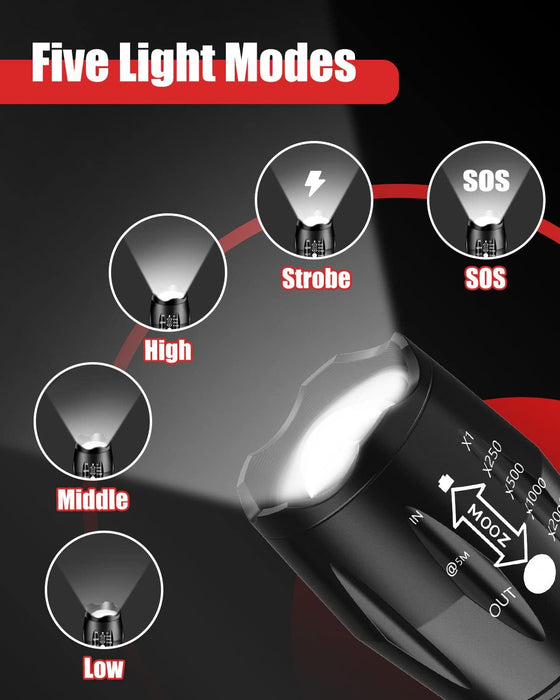 LED Flashlight 2 Pack, Bright Tactical Torch High Lumens with 5 Modes, Waterproof Zoomable Flash Light, Christmas Stocking Stuffers Gifts for Men, Hunting Camping Essentials Gear