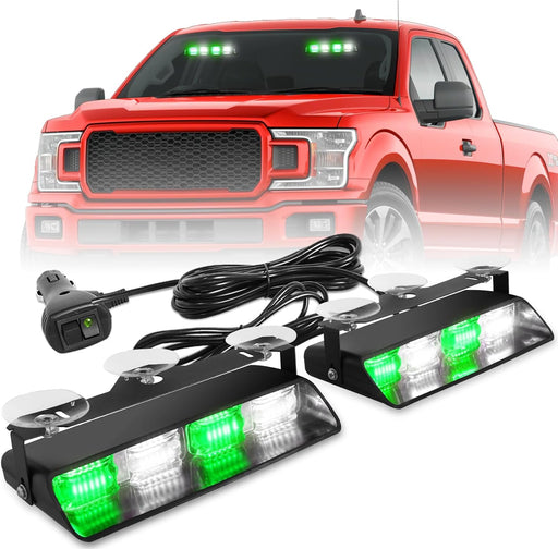 2002L Emergency Dash Strobe Lights: Amber White Safety Lights, Flashing Warning Hazard Windshield Visor Traffic Light Bars for Trucks, Construction Vehicles (2X8.5 Inch, 48LED)