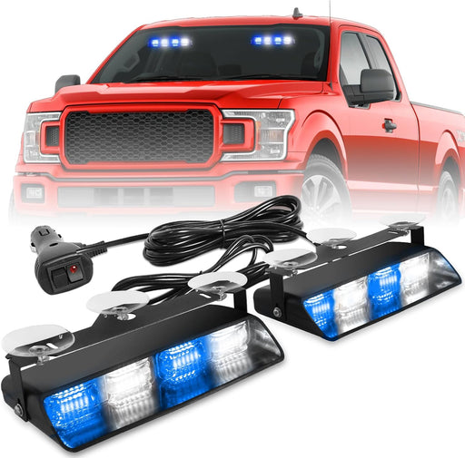 2002L Emergency Dash Strobe Lights: Amber White Safety Lights, Flashing Warning Hazard Windshield Visor Traffic Light Bars for Trucks, Construction Vehicles (2X8.5 Inch, 48LED)