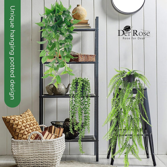 4Pcs Fake Plants Hanging Artificial Ivy Vine Faux Eucalyptus Hanging Plants, Boston Fern, String of Pearls for Living Room Bedroom Boho Wall Shelf Indoor Outdoor Decor