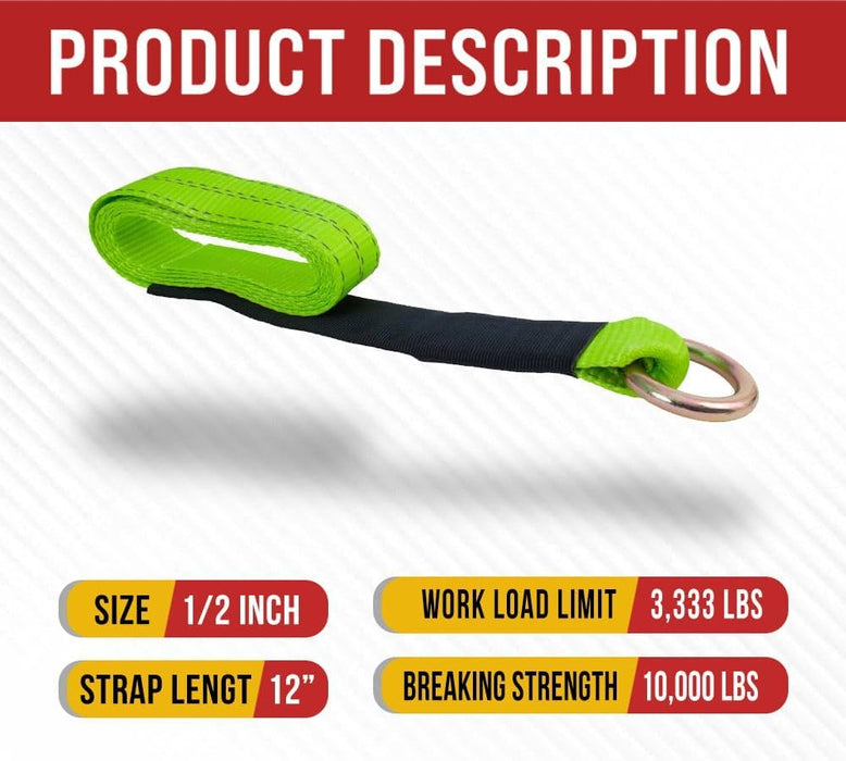 (4 Pack 2"X144" Car Tie down Straps W/Ratchet Snap Hooks & 33" over the Wheel Tire Straps - 3,333 LBS WLL Heavy Duty Tire Straps for Car Trailer - High Visibility Green Webbing