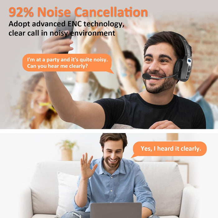 Bluetooth Headset with Microphone, Trucker Bluetooth Headset with AI Noise Cancelling & Mute Button, Wireless On-Ear Headphones 60 Hrs Working Time, for Trucker Home Office Remote Work Zoom