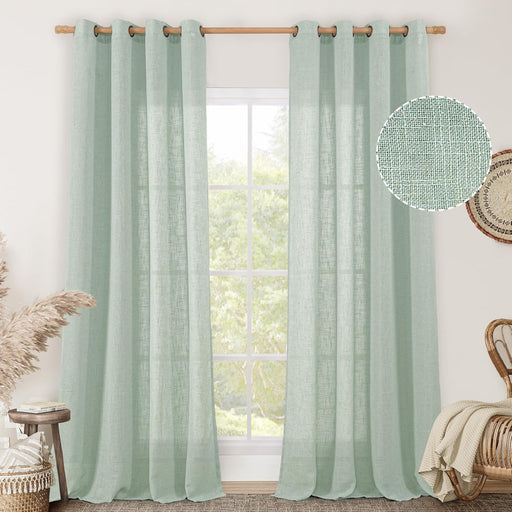 Natural Ivory Semi Sheer Linen Curtains for Living Room, 84 Inch Long Cream Light Filtering Soft Thick Neutral Drapes with Bronze Grommet for Bedroom/Farmhouse, 2 Panels, 52 X 84 Inch