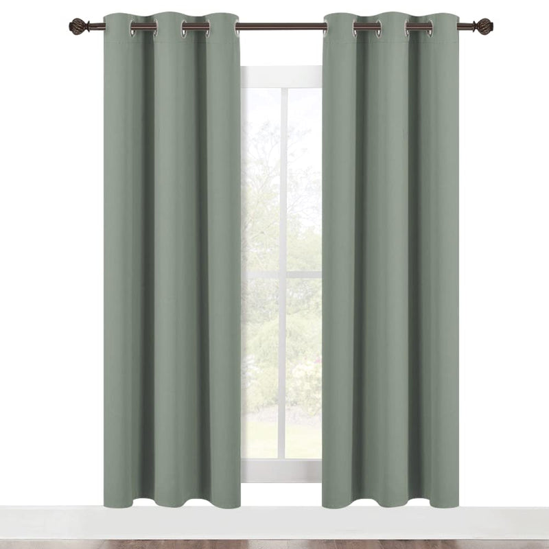 NICETOWN black blackout curtain panels in greyish green, noise reducing, thermal insulated room darkening drapes for windows or doors