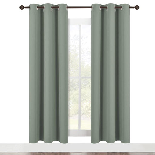NICETOWN black blackout curtain panels in greyish green, noise reducing, thermal insulated room darkening drapes for windows or doors